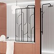 AURLANE - Pare baignoire rabattable 80x140cm Sérigraphie Art Déco Arrondie Noire mate - vignette