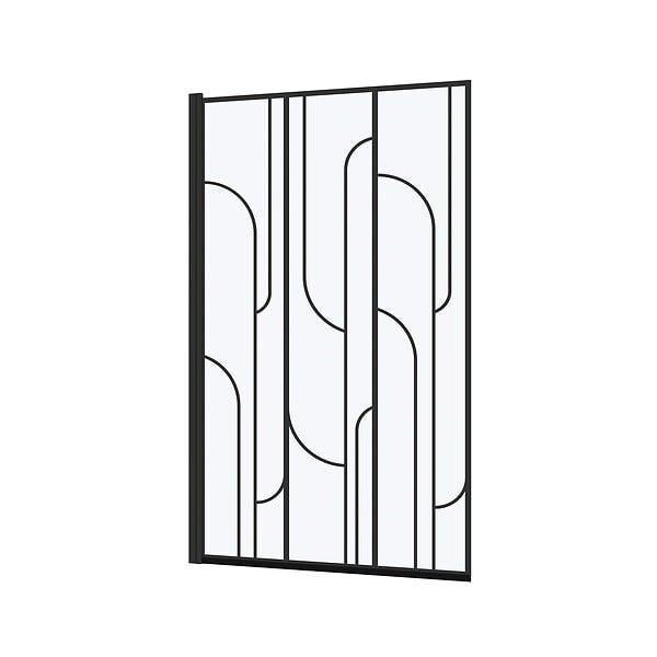 AURLANE - Pare baignoire rabattable 80x140cm Sérigraphie Art Déco Arrondie Noire mate - large