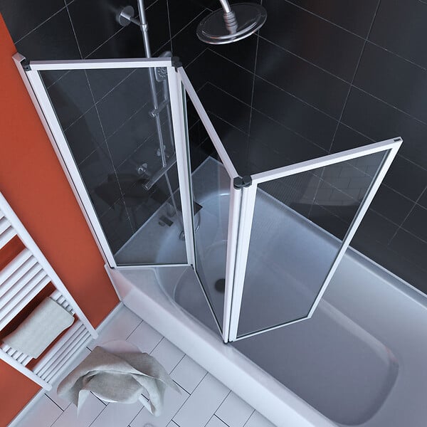 AURLANE - Pare baignoire Pivotant 3 Volets Blanc - 125x143 cm - Verre Trempé 4 mm - ZAGGY WHITE - large