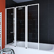 AURLANE - Pare baignoire Pivotant 3 Volets Blanc - 125x143 cm - Verre Trempé 4 mm - ZAGGY WHITE - vignette