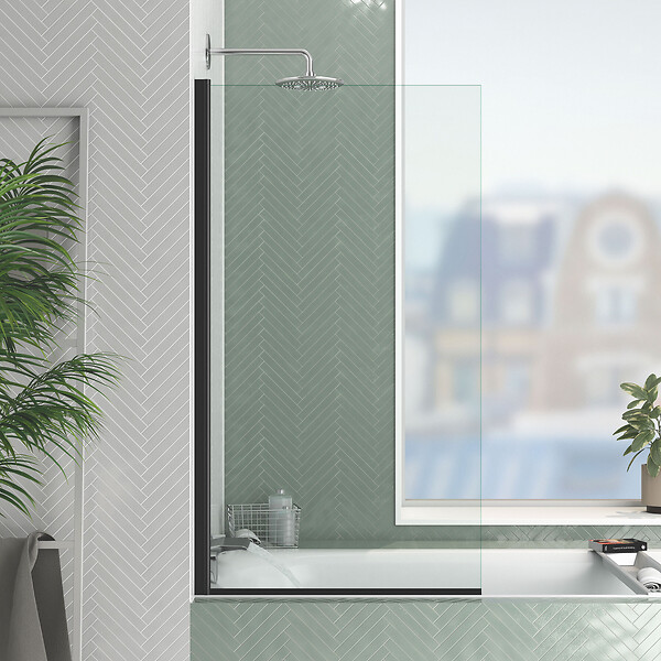 AURLANE - Pare baignoire Rabattable 70x130cm - Profilé Noir Mat - Verre Trempé 4mm - ELEMENTARY - large