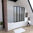 AURLANE - Pare baignoire 4 volets pivotants - profiles noir mat - verre transparent 4mm - TETRA BLACK - vignette