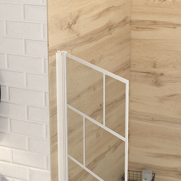 AURLANE - Pare Baignoire Rabattable 80x140cm - Sérigraphie Briques Blanches - Verre Trempé 4mm - large