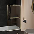 AURLANE - Pare baignoire Rabattable 75x130cm en Verre trempé - Porte-serviette et Etagère Or Doré Brossé - vignette