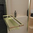 AURLANE - Pare baignoire Rabattable 75x130cm en Verre trempé - Porte-serviette et Etagère Or Doré Brossé - vignette