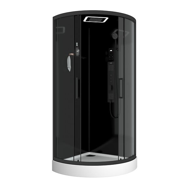 AURLANE - Cabine de douche 1/4 de cercle Hydro 95x95x215 cm - Portes coulissantes - Fonds & Profilés Noir Mat - large