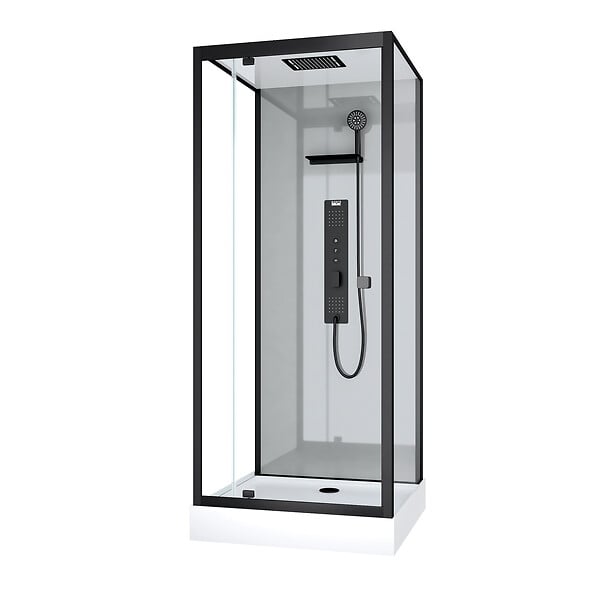 AURLANE - Cabine de douche Hydromassante 90x90x215 cm - Fonds Gris et Profilés Noir Mat - GREY STYLE - large