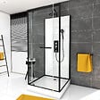 AURLANE - Cabine de douche carrée 80x80x230cm à motif carreaux de métro - UNDERGROUND SQUARE 80 - vignette