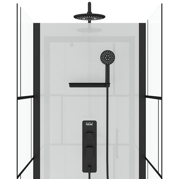AURLANE - Cabine de douche Carrée 80x80x213 cm - Porte pivotante - Fond Blanc et Profilés Noir Mat - RUBIQ - large