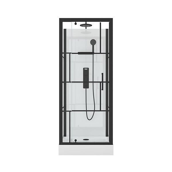 AURLANE - Cabine de douche Carrée 80x80x213 cm - Porte pivotante - Fond Blanc et Profilés Noir Mat - RUBIQ - large