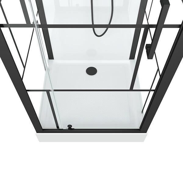 AURLANE - Cabine de douche Carrée 80x80x213 cm - Porte pivotante - Fond Blanc et Profilés Noir Mat - RUBIQ - large