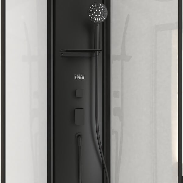 AURLANE - Cabine de douche 1/4 de cercle 85x85x210/235 cm - Receveur + Fonds Blancs / Colonne + Profilés Noirs - large
