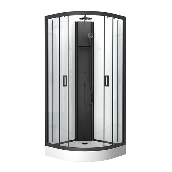 AURLANE - Cabine de douche 1/4 de cercle 85x85x210/235 cm - Receveur + Fonds Blancs / Colonne + Profilés Noirs - large