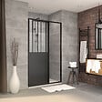 AURLANE - Pack Porte Coulissante Noire Mate Type 'Atelier' et Receveur en Acrylique Blanc - 140x90x200 cm - vignette
