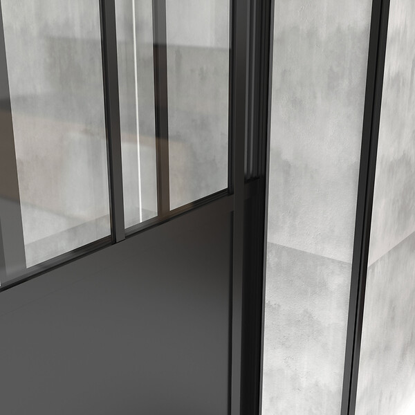AURLANE - Pack Porte Coulissante Noire Mate Type 'Atelier' et Receveur en Acrylique Blanc - 140x90x200 cm - large