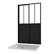 AURLANE - Pack Porte Coulissante Noire Mate Type 'Atelier' et Receveur en Acrylique Blanc - 140x90x200 cm - vignette