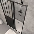 AURLANE - Pack Porte Coulissante Noire Mate Type 'Atelier' et Receveur en Acrylique Blanc - 140x90x200 cm - vignette