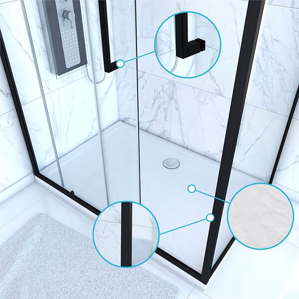 AURLANE - PACK PAROI PORTE DE DOUCHE + PAROI RETOUR + RECEVEUR A POSER - 120x90 COULISSANTE-CRUSH MOON 120x90 - large