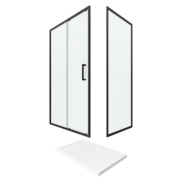 AURLANE - PACK PAROI PORTE DE DOUCHE + PAROI RETOUR + RECEVEUR A POSER - 120x90 COULISSANTE-CRUSH MOON 120x90 - large