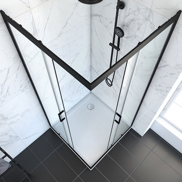 AURLANE - PACK PAROI PORTE DE DOUCHE D'ANGLE+ RECEVEUR A POSER-90x90 OUVERTURE EN ANGLE-CRUSH MOON ANGLE 90x90 - large