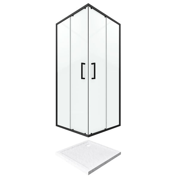 AURLANE - PACK PAROI PORTE DE DOUCHE D'ANGLE+ RECEVEUR A POSER-90x90 OUVERTURE EN ANGLE-CRUSH MOON ANGLE 90x90 - large