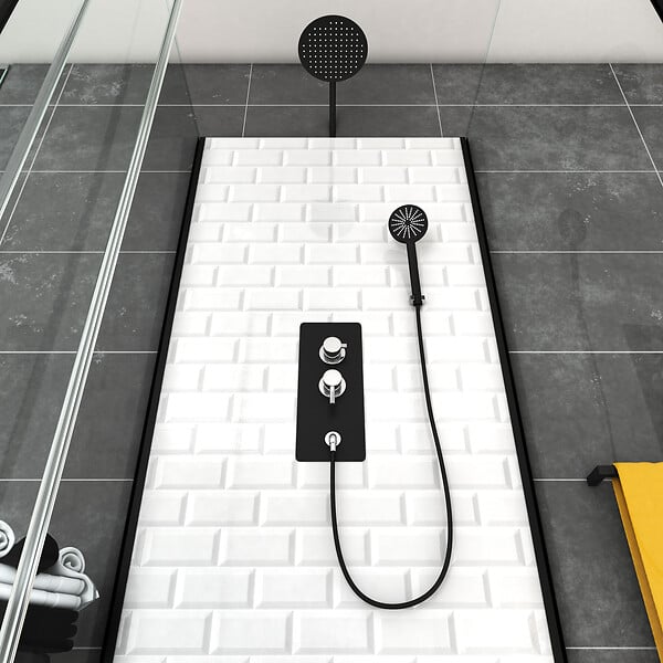 AURLANE - Cabine de douche carrée 90x90x230cm à motif carreaux de métro - UNDERGROUND SQUARE 90 - large