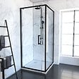 AURLANE - Porte de douche Pivotante et retour profilés noir + receveur a poser - 80x80x204cm - CRUSH PIVOTANTE - vignette