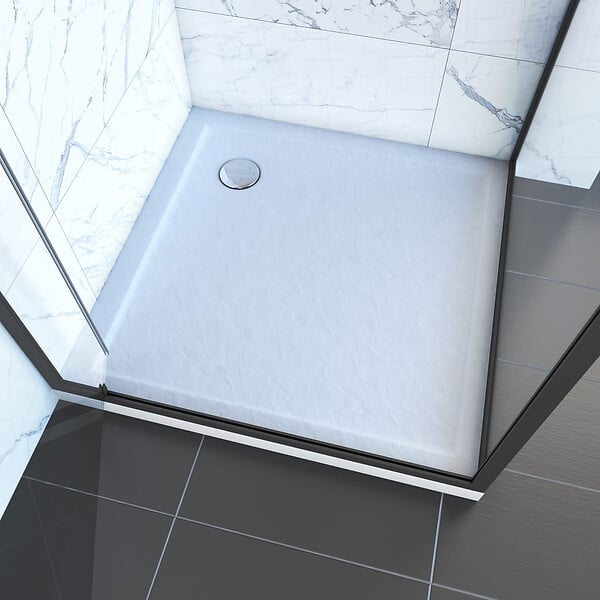 AURLANE - Porte de douche Pivotante et retour profilés noir + receveur a poser - 80x80x204cm - CRUSH PIVOTANTE - large