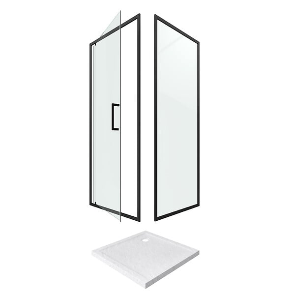 AURLANE - Porte de douche Pivotante et retour profilés noir + receveur a poser - 80x80x204cm - CRUSH PIVOTANTE - large