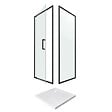 AURLANE - Porte de douche Pivotante et retour profilés noir + receveur a poser - 80x80x204cm - CRUSH PIVOTANTE - vignette