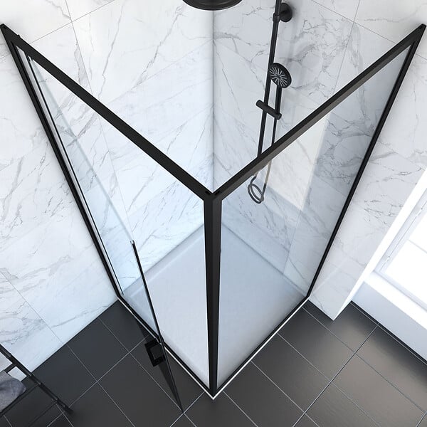AURLANE - Porte de douche Pivotante et retour profilés noir + receveur a poser - 80x80x204cm - CRUSH PIVOTANTE - large