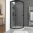 AURLANE - Cabine de douche 1/4 de cercle 90x90x207/222 cm - Receveur bas - Fonds Gris Profilés Noir Mat - FOGGY LOW - vignette