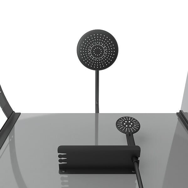 AURLANE - Cabine de douche 1/4 de cercle 90x90x207/222 cm - Receveur bas - Fonds Gris Profilés Noir Mat - FOGGY LOW - large