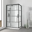 AURLANE - Cabine de douche 110x80cm / Receveur Bas - Verre transparent sérigraphié et Blanc - Profilés Noir - vignette