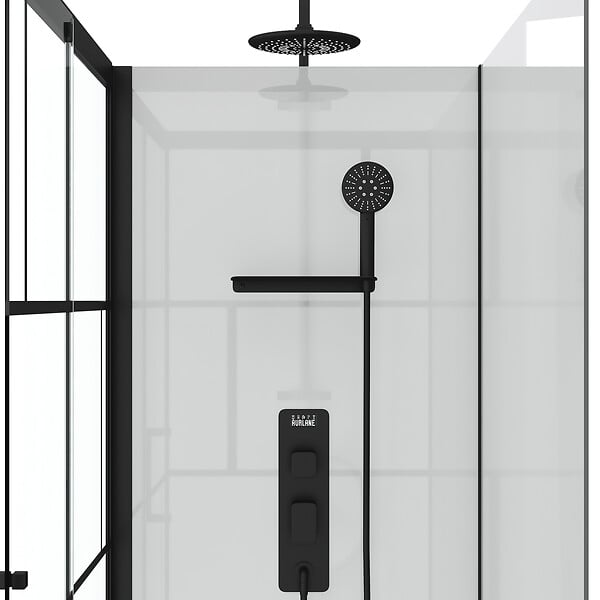 AURLANE - Cabine de douche 110x80cm / Receveur Bas - Verre transparent sérigraphié et Blanc - Profilés Noir - large