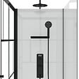 AURLANE - Cabine de douche 110x80cm / Receveur Bas - Verre transparent sérigraphié et Blanc - Profilés Noir - vignette