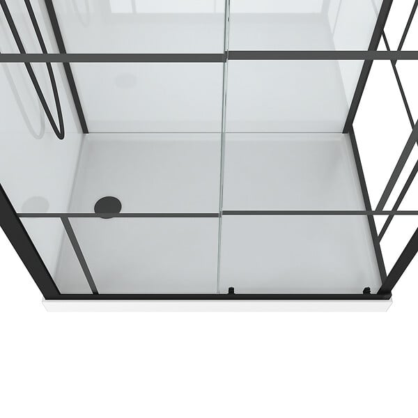 AURLANE - Cabine de douche 110x80cm / Receveur Bas - Verre transparent sérigraphié et Blanc - Profilés Noir - large