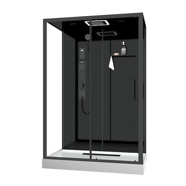 AURLANE - Cabine de douche Hydromassante 140x85x218 cm - Porte coulissante - Fonds & Profilés Noir Mat - large