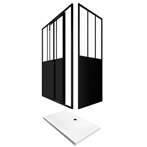 AURLANE - Pack complet Paroi porte de douche coulissante 120cm+ paroi de retour type atelier+ receveur blanc - large