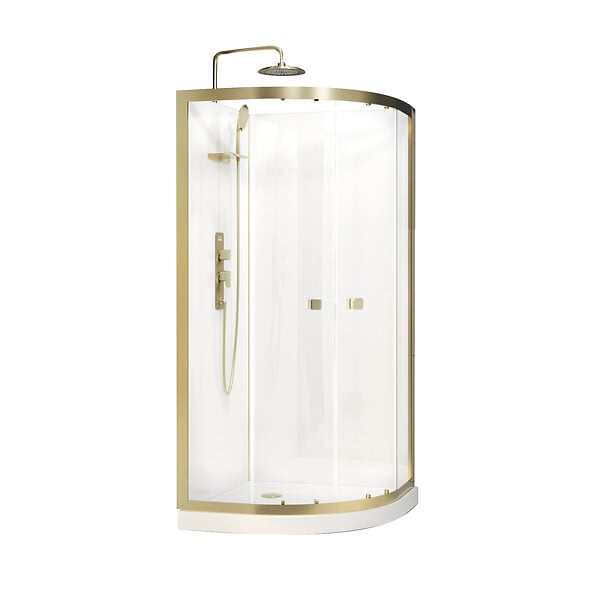 AURLANE - Cabine de douche Quart de cercle 90x90x200/230cm - Receveur Bas - Fonds Blancs et Profilés Or Brossé - large