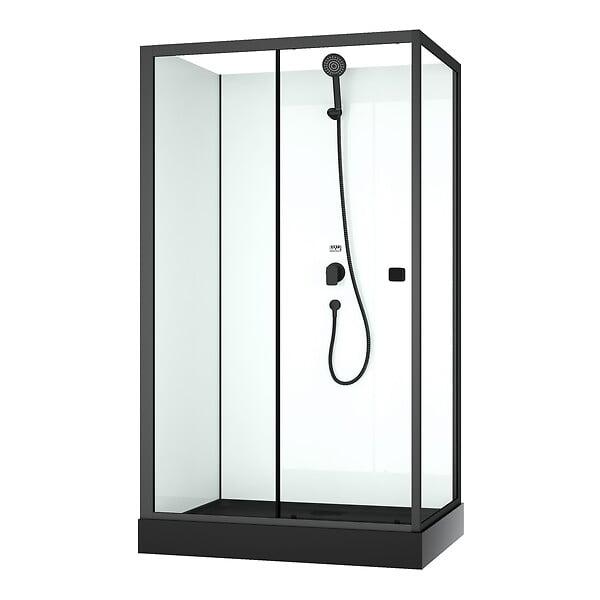 AURLANE - Cabine de douche rectangulaire 110x80x197 cm - Porte coulissante - Receveur Noir Mat - large