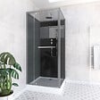 AURLANE - Cabine de Douche Carrée 90x90cm Porte Pivotante - Fond Noir avec bande effet miroir - SQUARE STRIPE - vignette