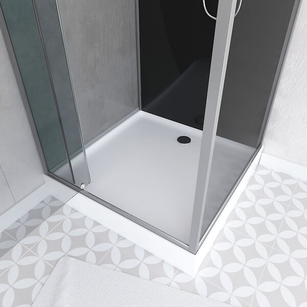 AURLANE - Cabine de Douche Carrée 90x90cm Porte Pivotante - Fond Noir avec bande effet miroir - SQUARE STRIPE - large