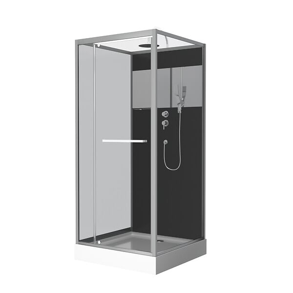 AURLANE - Cabine de Douche Carrée 90x90cm Porte Pivotante - Fond Noir avec bande effet miroir - SQUARE STRIPE - large