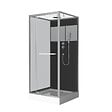 AURLANE - Cabine de Douche Carrée 90x90cm Porte Pivotante - Fond Noir avec bande effet miroir - SQUARE STRIPE - vignette