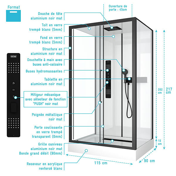 AURLANE - Cabine de douche RECTANGLE - 90x115x217 cm - FACTORY 2 RECTANGLE - large