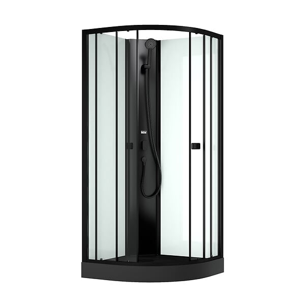 AURLANE - Cabine de douche 1/4 de cercle 85x85x200 cm - Portes coulissantes - Receveur Noir Mat - large
