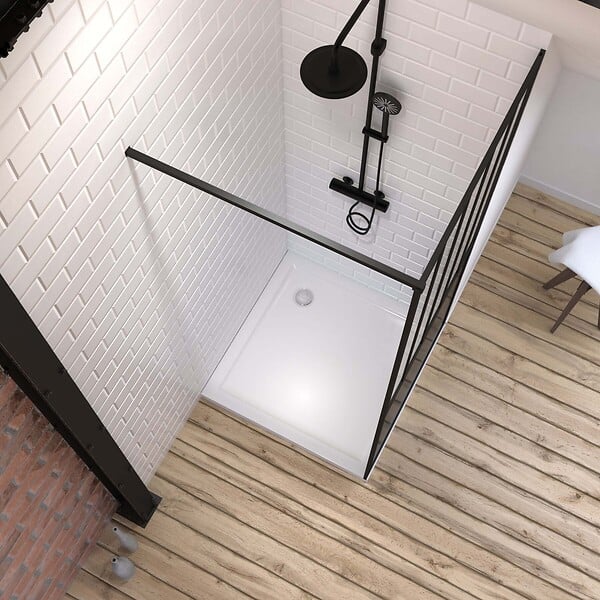 AURLANE - Pack Paroi de douche 90x200 CM NOIR MAT - VERRE TREMPE 5 mm + RECEVEUR A POSER EXTRA PLAT 90x90 - large