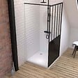 AURLANE - Pack Paroi de douche 90x200 CM NOIR MAT - VERRE TREMPE 5 mm + RECEVEUR A POSER EXTRA PLAT 90x90 - vignette
