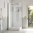 AURLANE - Cabine de Douche Carrée 90x90cm Porte Pivotante - Blanche - Bande Effet Miroir - SQUARE STRIPE - vignette